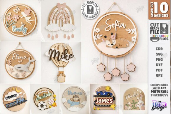 Download 3D Kids Room Name Signs Laser Cut Bundle - Laser cut bundle Collection