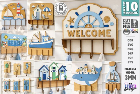 Download Coastal Wall Hooks Rack Laser Cut Bundle - Laser cut bundle Collection