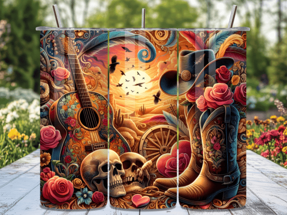 Download Western Guitar Skull Valentine Tumbler - Guitar Collection